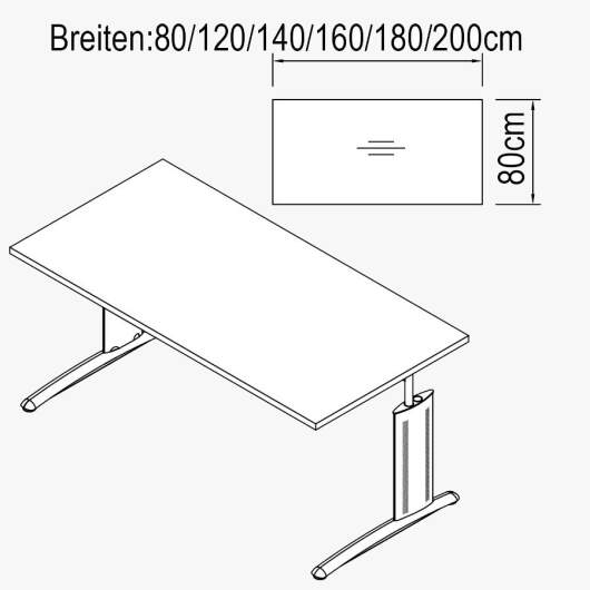 Techno by rb | Schreibtisch mit Rechteckplatte und C-Fuß-Gestell 80 bis 200 cm Breite - 80cm Tiefe