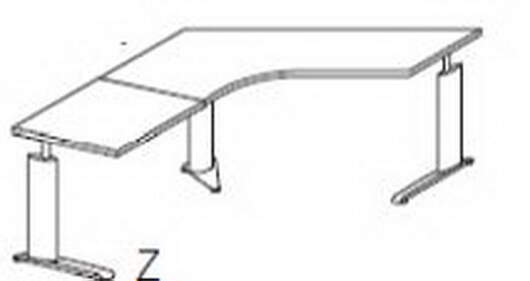 Techno by rb | Freiformschreibtisch 120 Grad mit C-Fuß-Gestell und Winkelkombi - 240 x 80/178,6 cm