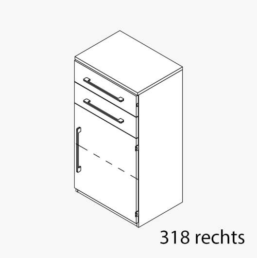 Techno by rb | Aktenschrank Typ 318r / 319l - Anbauteil 3 Ordnerhöhen - 1 Tür, 2 Schubkästen