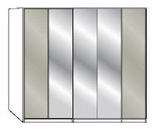 Wiemann LOFT | Gleittüren-Panoramaschrank mit 2 Falttüren, 3 Spiegel in Parsol-Bronze-Glas, 1 Drehtür - Höhe 216 cm