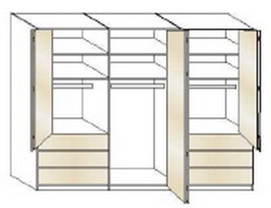 Wiemann LOFT | Gleittren-Panorama-Funktionsschrank mit 6 Auszgen, 3 Falttren - Hhe 216 cm