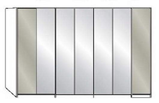 Wiemann LOFT | Gleittüren-Panoramaschrank mit 3 Falttüren, 1 Drehtür, 5 Spiegel in Parsol-Bronze-Glas - Höhe 216 cm
