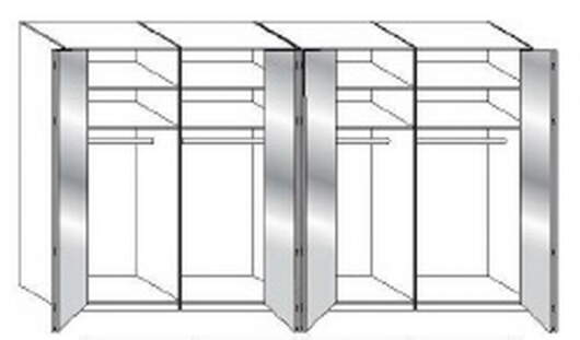 Wiemann LOFT | Gleittren-Panoramaschrank mit 4 Falttren, 6 Spiegel in Parsol-Bronze-Glas - Hhe 216 cm