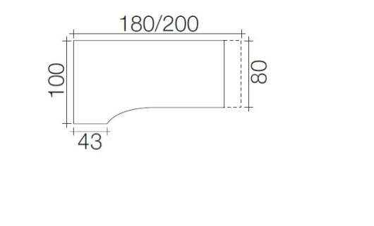 Techno by rb | Freiformschreibtisch mit Design-Fu fr Anbau von Korpusteilen 43,0 cm tief, 180 oder 200 cm Breite