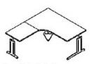 Techno by rb | Freiformschreibtisch mit C-Fuß-Gestell, Anbauplatte und Kurzfuß - 160 - 200 cm Breite