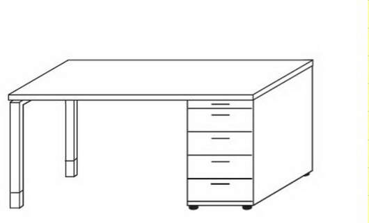 Techno by rb | Rechteckschreibtisch mit 4-Fuß-Gestell und Auszugscontainer mit Vollauszügen, 160 - 200 cm Breite