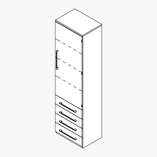 Techno by rb | AktenschrankTyp 405l/406r - Anbauteil 6 Ordnerhöhen - 1 Tür, 4 Schubkästen