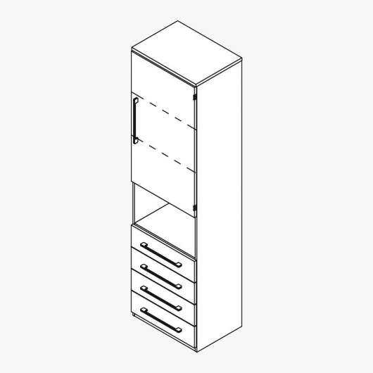 Techno by rb | Aktenschrank Typ 378r/367l - Anbauteil 6 Ordnerhöhen - 1 Tür, 4 Schubkästen, 1 Fach