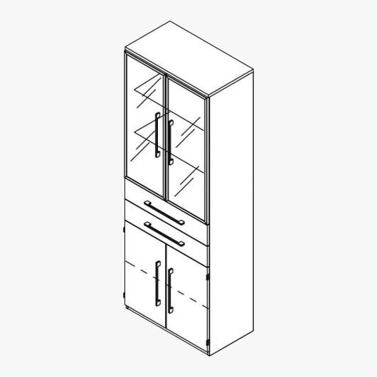 Techno by rb | Aktenschrank Typ 429/476 - Anbauteil 6 Ordnerhöhen - 2 Türen, 2 Glastüren, 2 Schubkästen, 3 E.-Böden