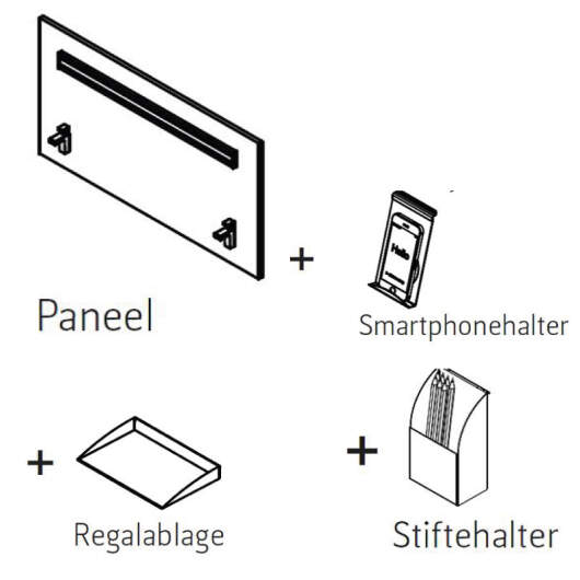 Röhr start.now | Zubehör Schreibtisch Paneel im Sparset (Ablage/Stiftehalter/Smartphonehalter)