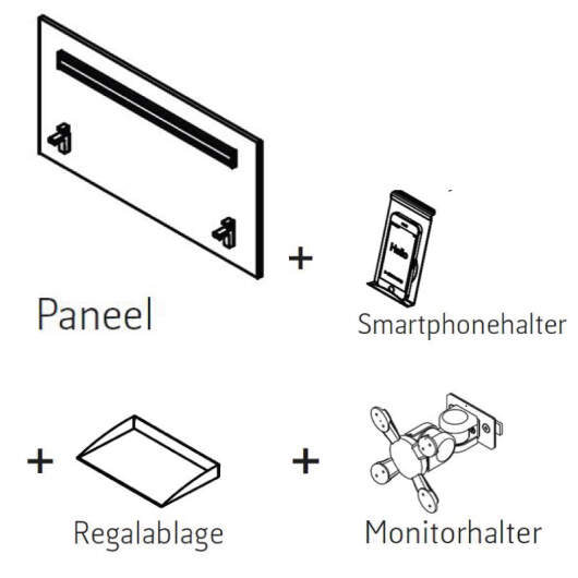 Röhr start.now | Zubehör Schreibtisch Paneel im Sparset 2 (Ablage/Monitorhalter/Smartphonehalter)