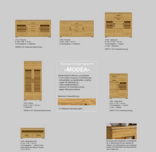 Niehoff Sitzmöbel | MODEA Sideboard / Anrichte mit 3 Schubkästen und 2 Glas-Türen 1014-47-000