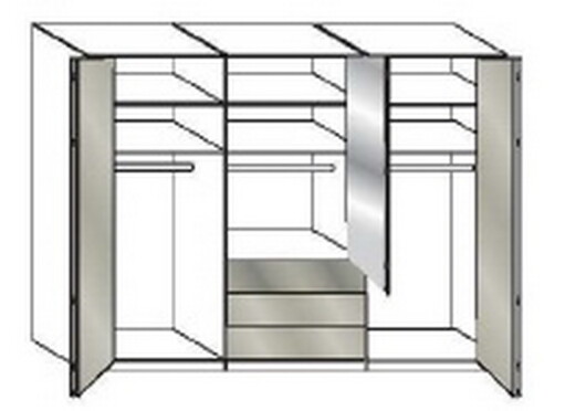 Wiemann LOFT | Gleittren-Panorama-Funktionsschrank mit 3 Auszgen, 3 Falttren, 2 Spiegel in Parsol-Bronze-Glas - Hhe 216 cm
