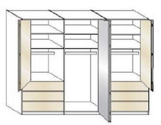 Wiemann LOFT | Gleittüren-Panorama-Funktionsschrank mit 8 Auszügen, 6 Türen (2 Spiegeltüren in Parsol-Bronze-Glas) - Höhe 236 cm