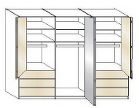 Wiemann LOFT | Gleittren-Panorama-Funktionsschrank mit 8 Auszgen, 6 Tren (2 Spiegeltren in Parsol-Bronze-Glas) - Hhe 236 cm