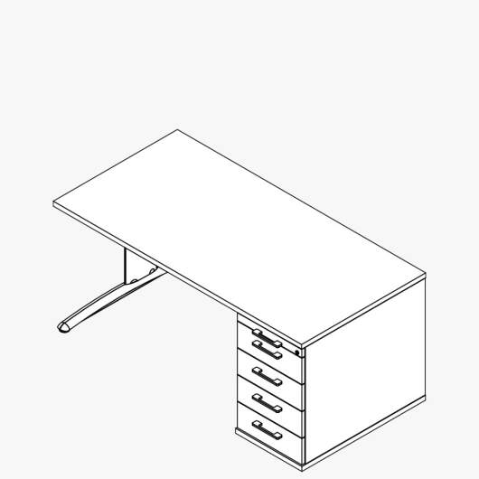 Techno by rb | Rechteckschreibtisch mit C-Fuß-Gestell und Auszugscontainer mit Vollauszügen, 160 - 200 cm Breite