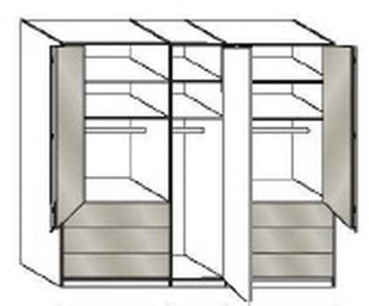 Wiemann LOFT | Gleittüren-Panorama-Funktionsschrank mit 6 Auszügen, 2 Falttüren, 1 Spiegel mittig, 1 Drehtür - Höhe 216 cm