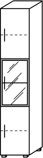 Objekt.Plus by rb | Vitrinenschrank 6 OH, 1 Glastür mit Alurahmen anthrazit, 2 Türen, Anschlag rechts - 40 cm breit - Typ A54r/D54r