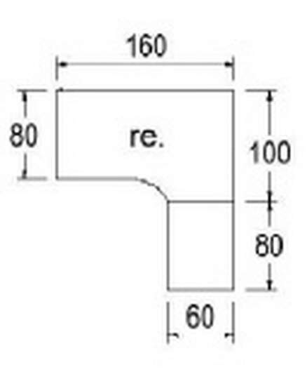 Typ B60r - Rechts / 160,0 cm / Weiss